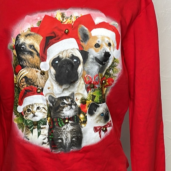 Ugly Christmas Sweater/Sweatshirt With Dogs and Cats with Real Jingle Collars - Picture 2 of 10